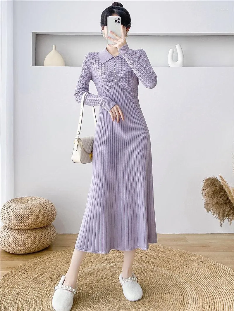 Casual Dresses French Elegant Slim Sticked Dress Women Autumn and Winter Doll Collar Long Sleeve A-line tröja Sweet Femele Robes T1768