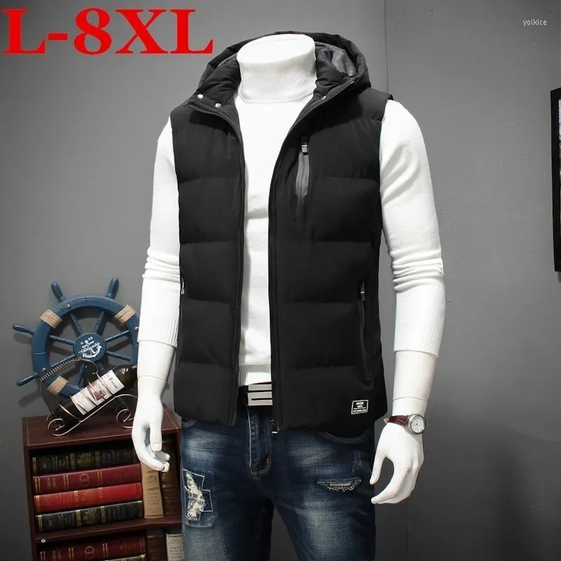 Hommes vers le bas grande taille 8XL 7XL 6XL 5XL 4XL élégant automne hiver gilet hommes haute qualité capuche chaud sans manches veste gilet