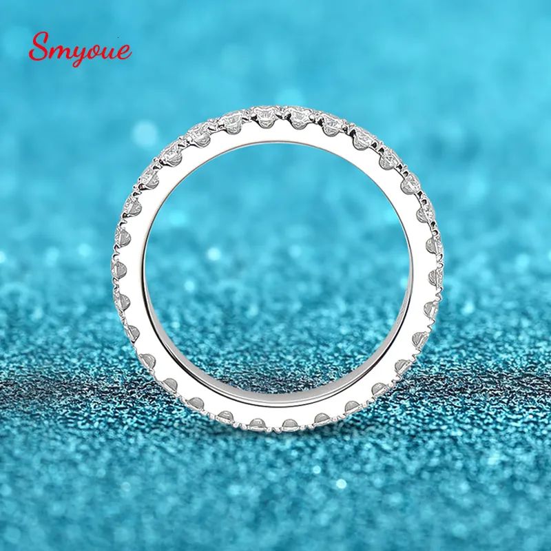 حلقة Solitaire Smyoue 0.9ct 2mm خاتم للنساء الرجال الكامل مطابقة الزفاف الماس الفرقة 100 ٪ 925 Solid Silver Rings 230426