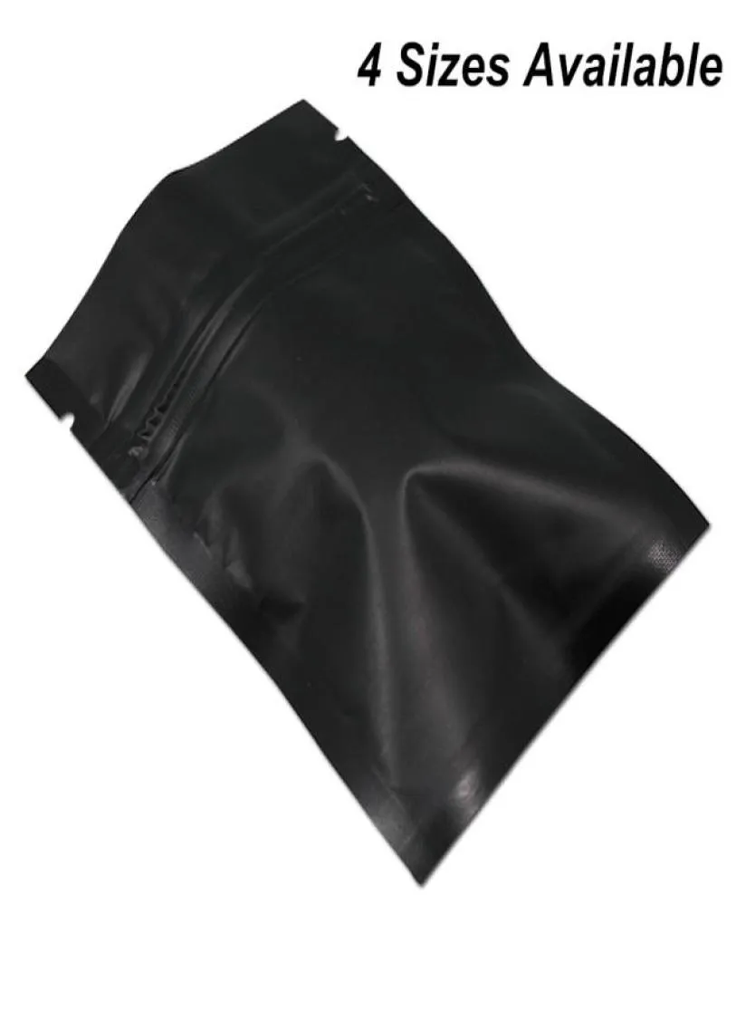 4 Boyutlar Mat Siyah 100 Pcslot Yeniden Olabilen Folyo Alüminyum Fermuar Paketleme Çantaları Kahve Çayı Tozu Mylar Çantalar Mylar Folyo Yiyecek GRA3421741