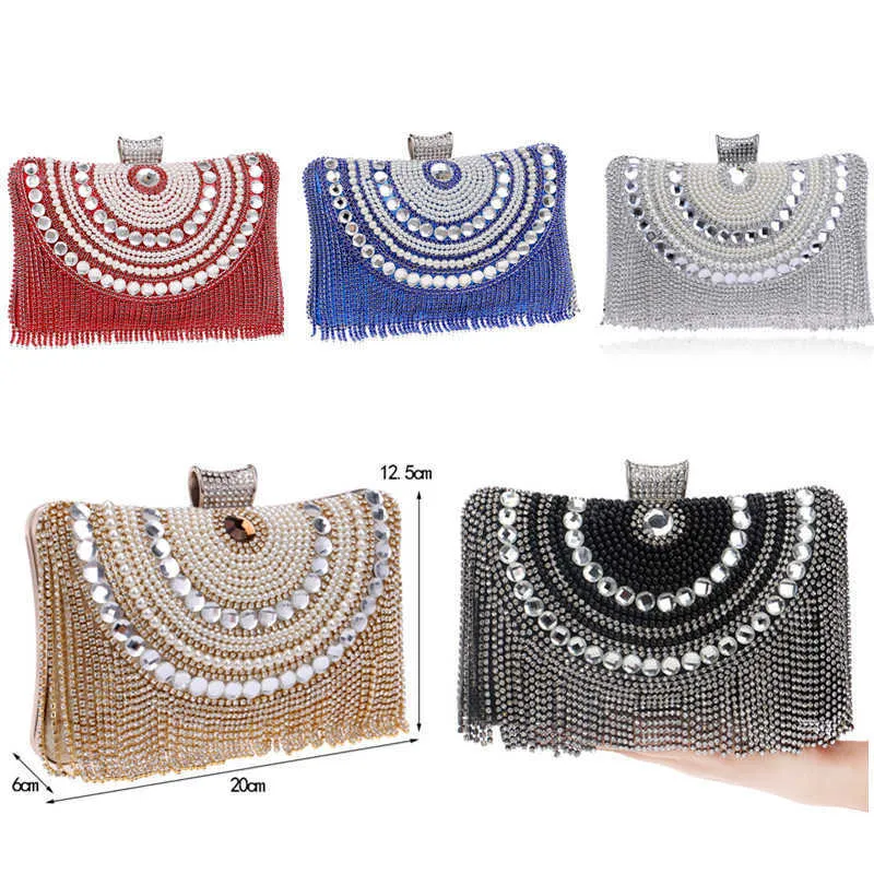 Schoudertassen Rhinestones Tassel koppeling Diamanten kralen metalen avond 2023 Ketting Boodschapper Purse en handtassen voor trouwtas 230426