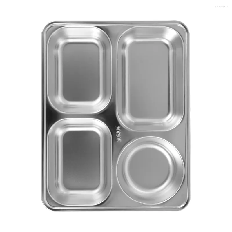 Dinnerware Sets Section Stainless Steel Divided Dinner Tray Square Thickened Lunch Container Fruit Snack Plate For School Canteen