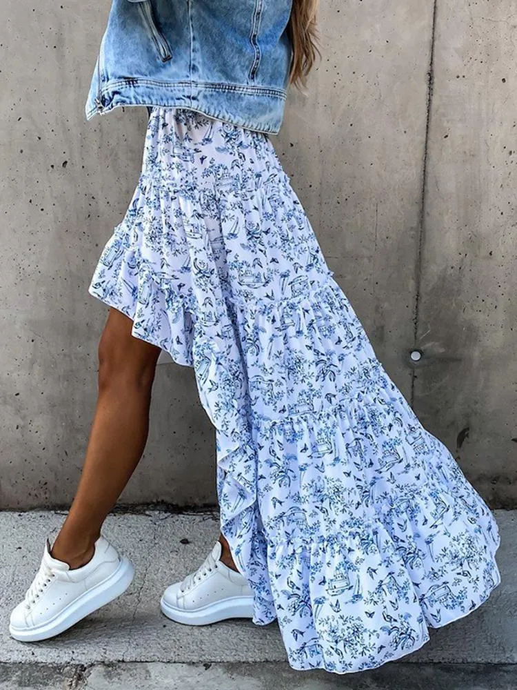 Asymmetrical skirt cheap long floral
