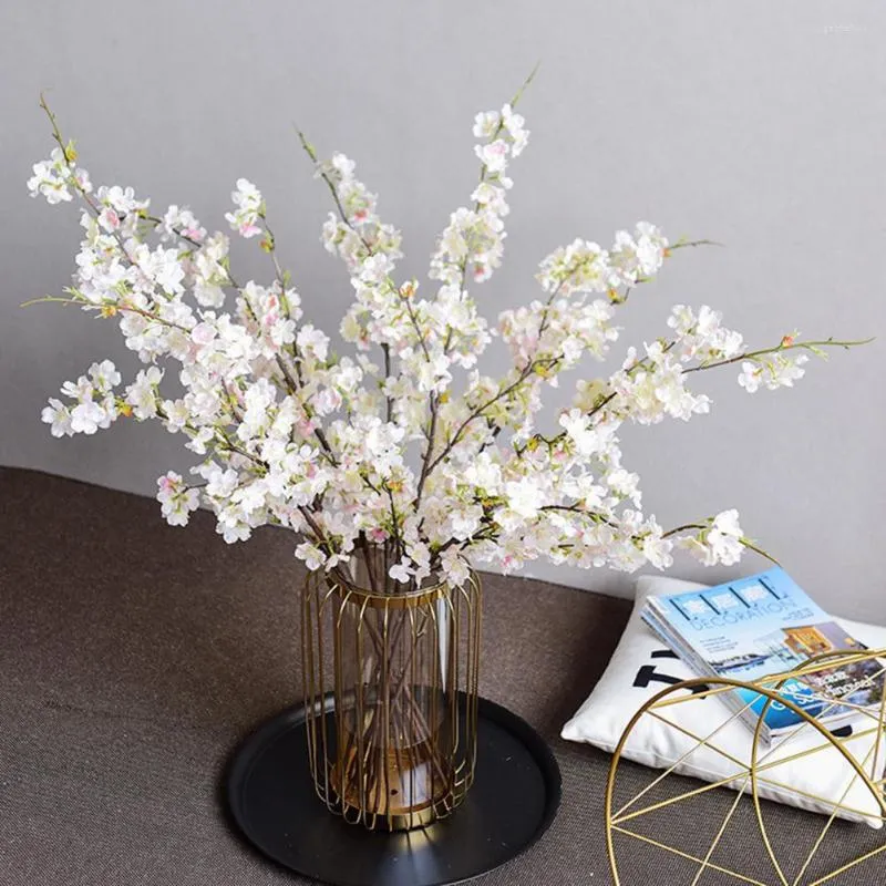 Decorative Flowers 4 Forks Simulation Cherry Non-fading Realistic Po Props Faux Sakura Branch El Supplies