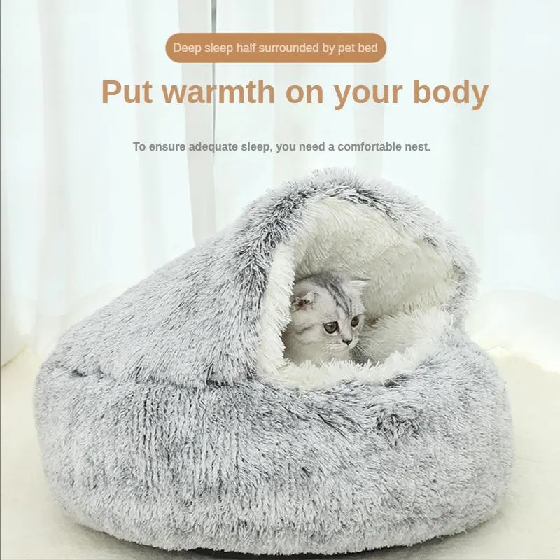 Mats Winter Warm Shell SemiClosed Cat Nest Pet Cat Bed SemiSurrounded Kennel Dog Bed Closed Cat Nest Interior Cap Big For Dogs Home