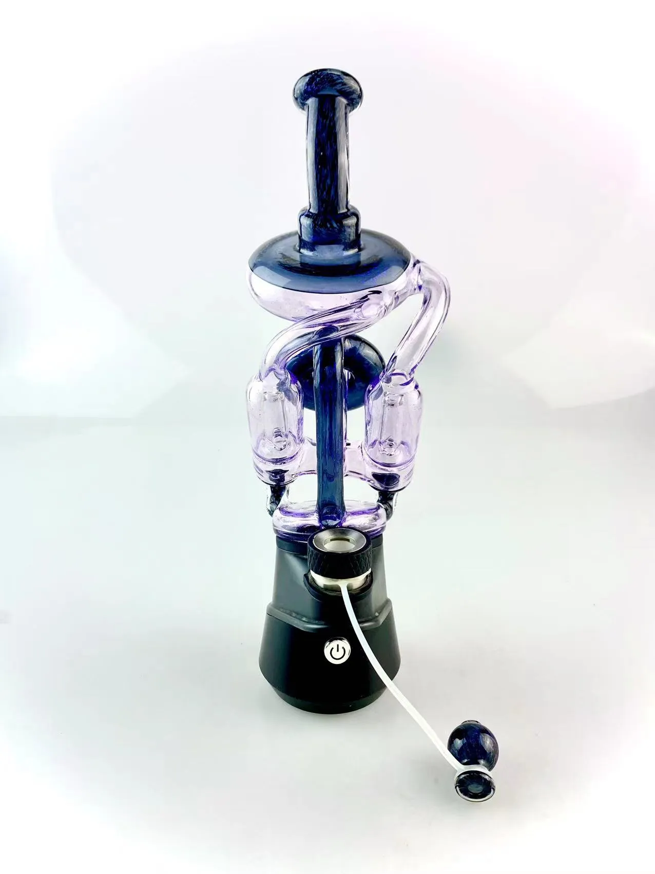 Hookah double recycler type glass top for peak or carta , purple lolipop with blue flash , only glass top no e-rig bottom