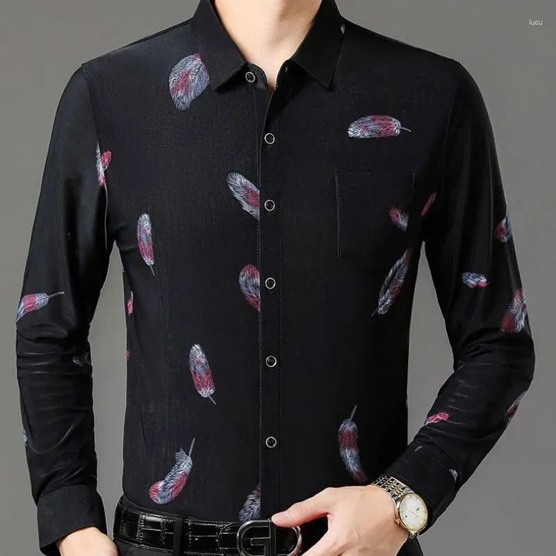 Мужские повседневные рубашки, осенне-зимняя однотонная футболка с отложным воротником и цветами, футболка с длинными рукавами и пуговицами, рубашка, модные топы