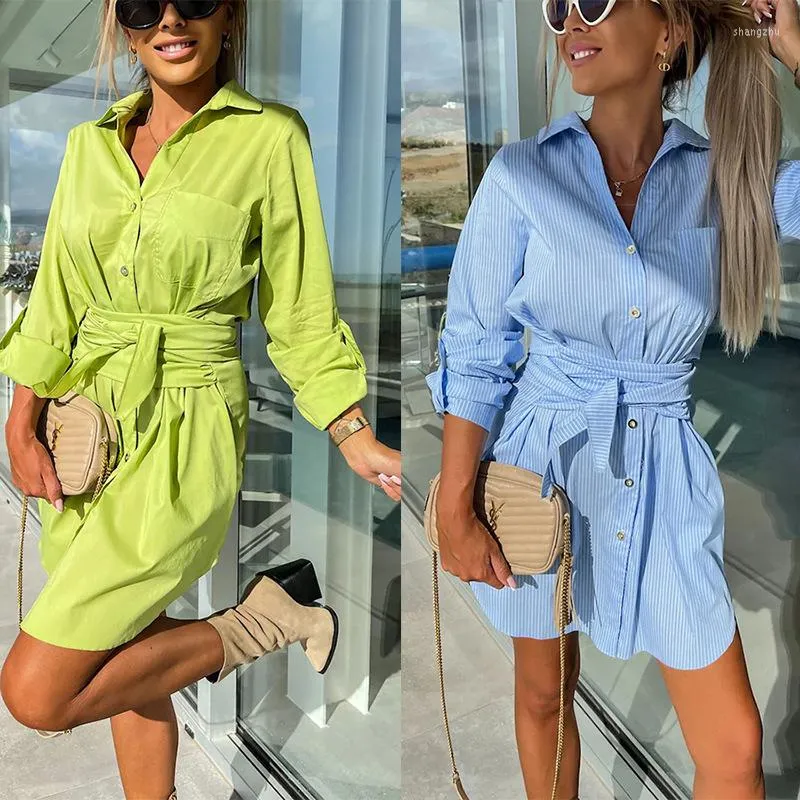 Vestidos casuais vestido de camisa listrada feminino de amarrar y2k 2023 verão casamento branco mini primavera férias de férias na praia de férias de férias