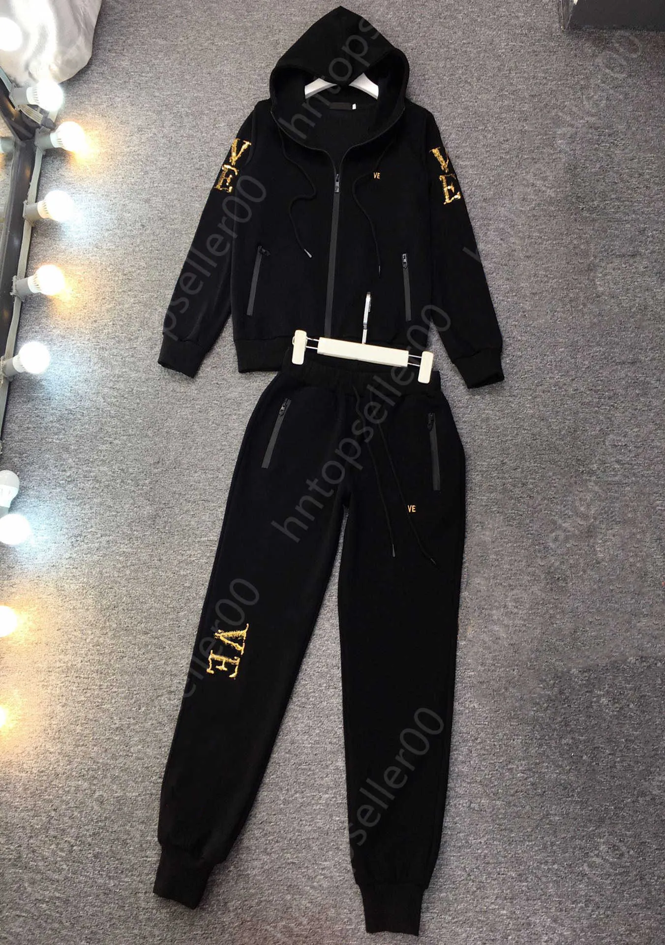 Designer Tracksuit Set Mulheres Hoodie Esporte Terno Clássico Carta Padrão Trim Manga Longa Com Capuz Zipper Jaqueta e Sweatpants Casuais Fatos Mulher Roupas