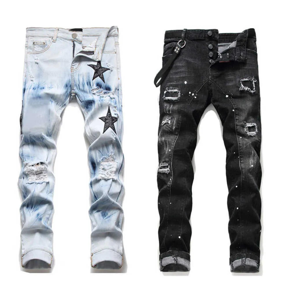 Jeans da uomo donna pantaloni neri impilati jeans skinny firmati lavaggio vintage tinta unita blu pantaloni lunghi casual in denim vestibilità dritta primavera estate streetwear1T2N