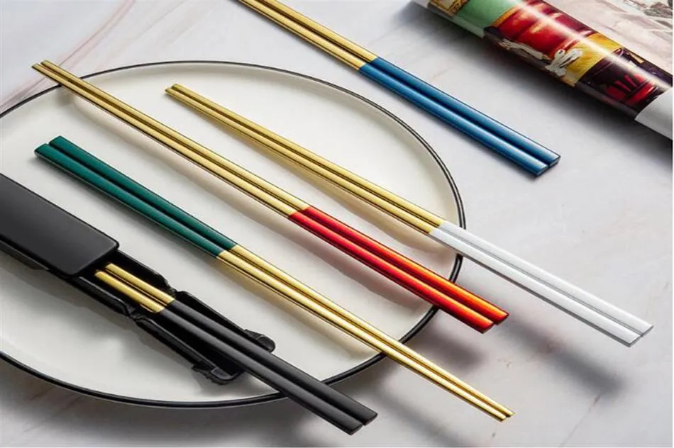 Creative 304 Stainless Steel Chopsticks with Storage Box Heat Insulation and Antiscalding Home el Nonslip Chopsticka152252666