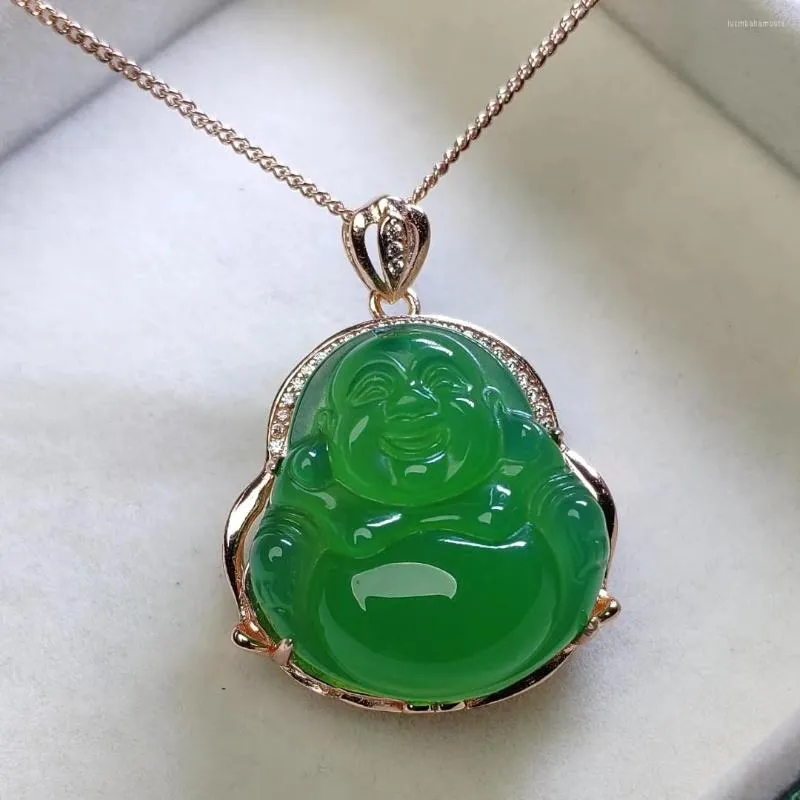 Colares de pingentes de colar de buda verde jade de 18k jóias de hip hop de 18k