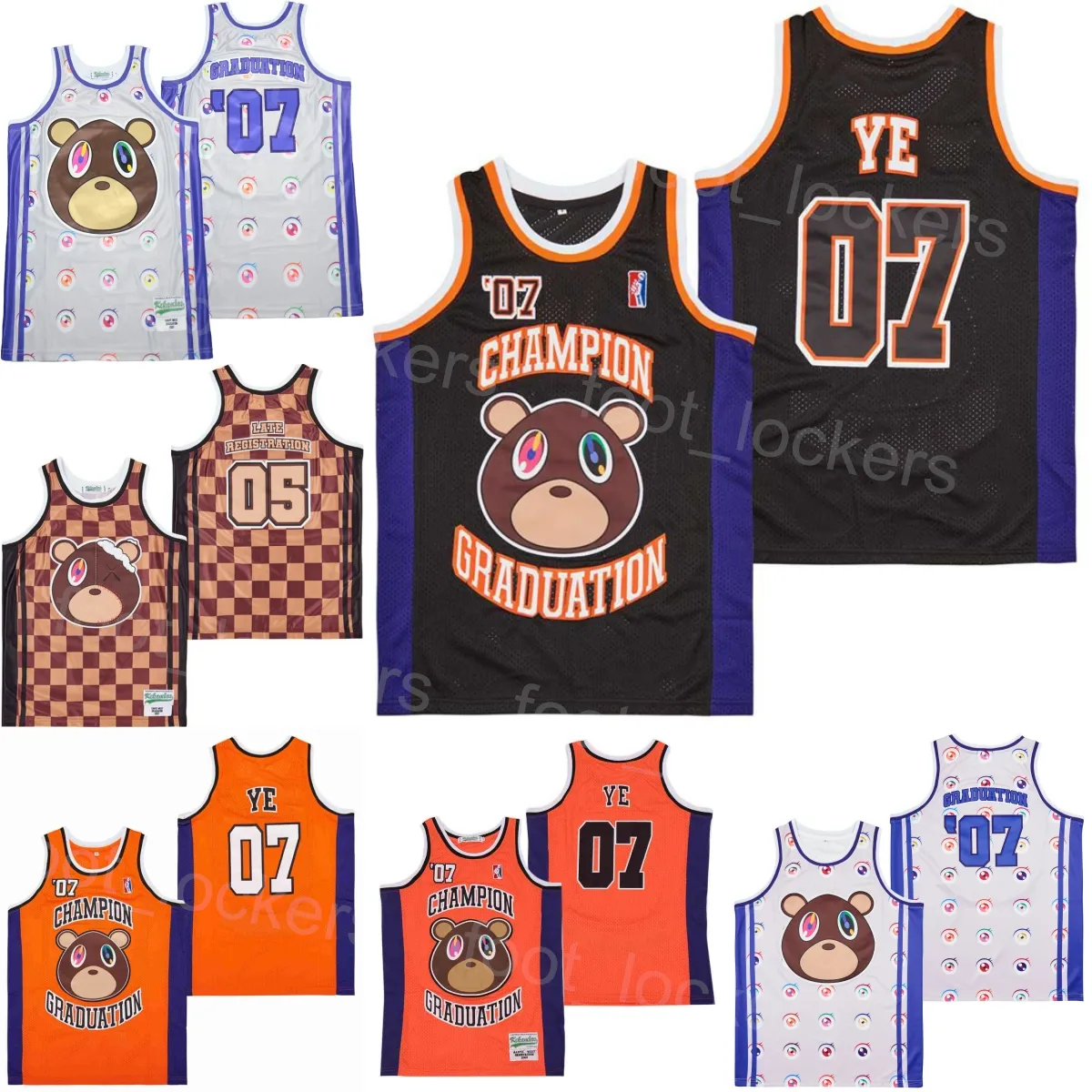 Film 07 YE Champion Graduation Jersey Moive Basketball West Album Cover Late Registration Rap HipHop Breathable Team Pure Cotton University Sport Retro College