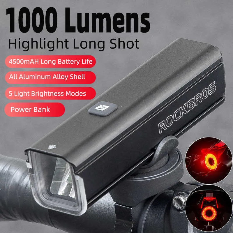 Lumières de vélo ROCKBROS 1000LM lampe avant de vélo type-c Rechargeable LED 4500mAh lumière de vélo étanche phare accessoires de vélo P230427