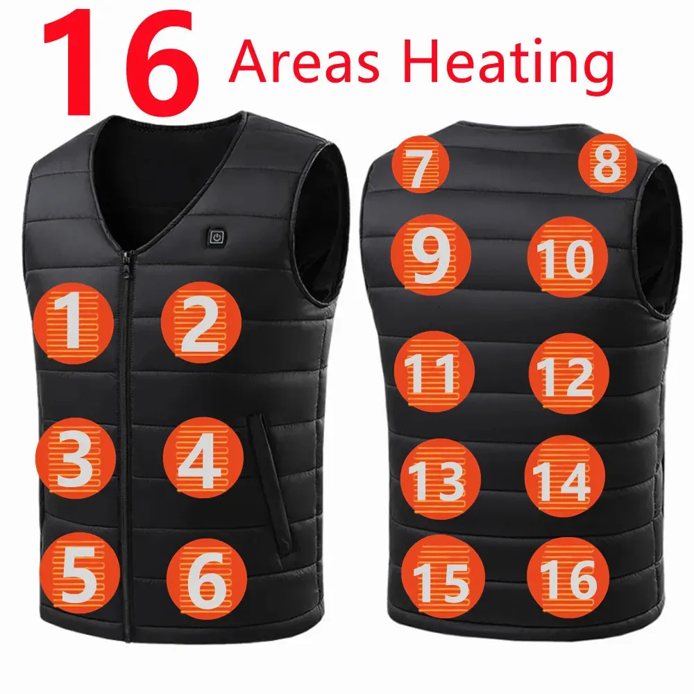 Herenvesten 16 plaatsen Zelfverwarmend vest Heren Dames USB-verwarmde jas Verwarmingsvest Thermische kleding Jachtvest Winterverwarmingsjas M-5XL 231127