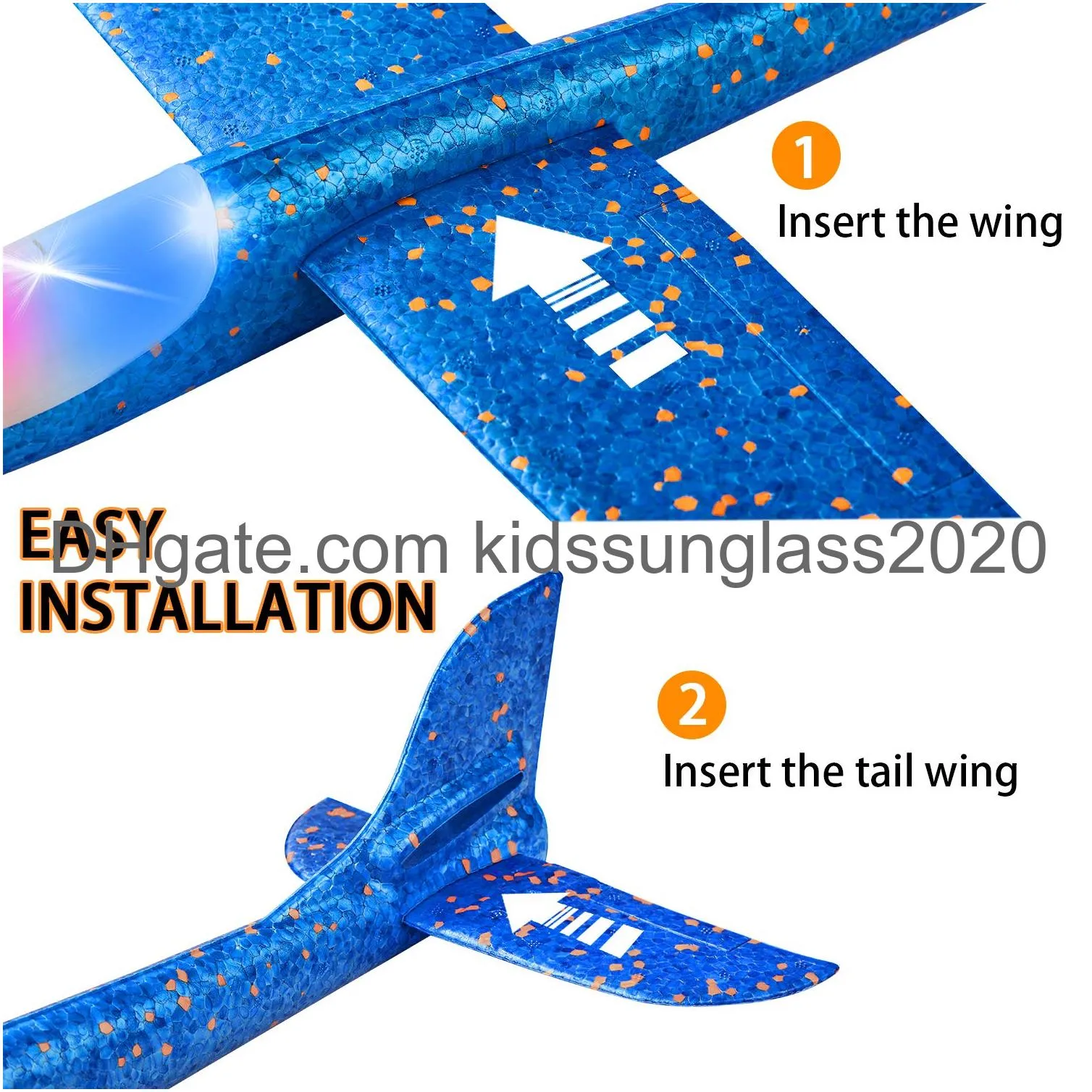 ROVA GAMES LED LED Light Airplane 17,5 Plano de espuma de arremesso grande 2 Modo de vôo Glider Flying Toy for Kids Gifts 3 4 5 6 7 8 9 anos AM3FQ