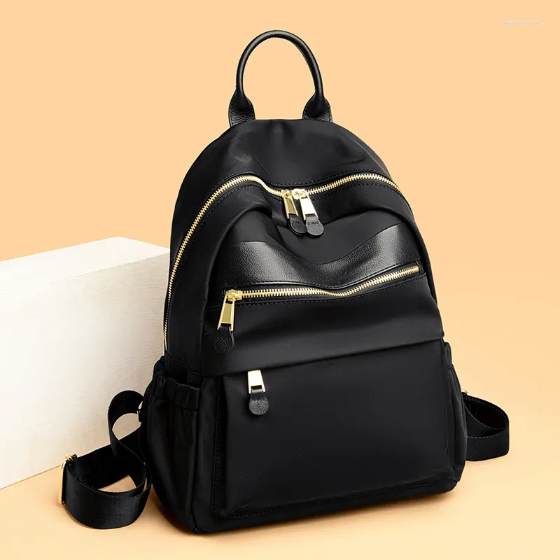 Schultaschen Echtes Leder Oxford Tuch Rucksack Weibliche Daypacks Casual Trave Rucksack Mode Mädchen Umhängetasche Damen Mochila