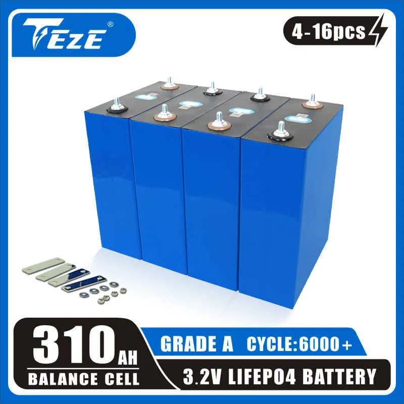 Ny 4-16 st 3.2v 310AH 302AH LIFEPO4 SOLAR Batterifattig Batteri en djup cykel DIY 12V 24V 48V-celler för RV Boat Electric Car Home Energy