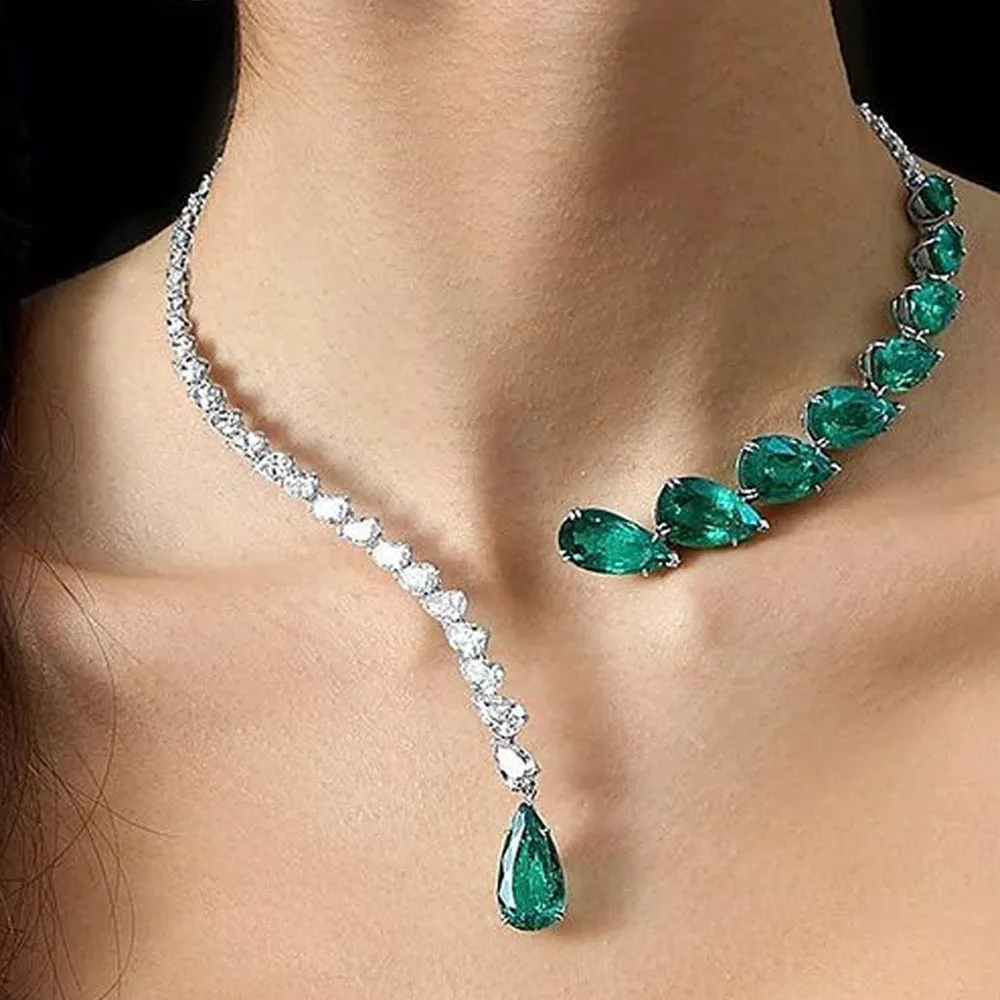 Collier d'émeraudes de luxe collier mariée mariage goutte d'eau bijoux mode européenne américaine soirée soirée discothèque pleine de perceuse collier petite amie cadeau