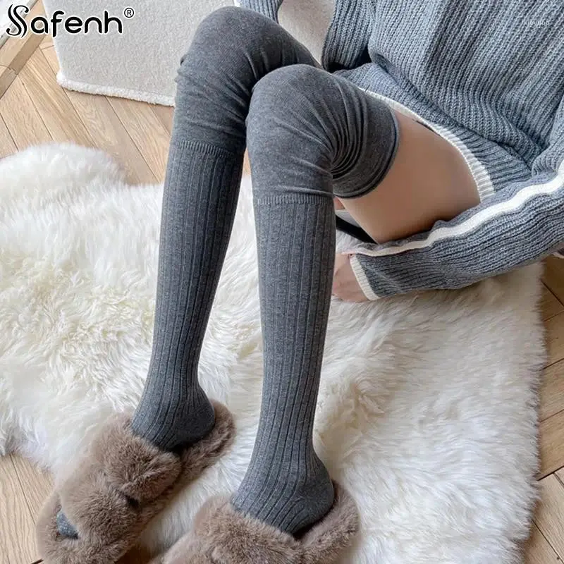 Meias femininas 1 par joelho meias senhora emendamento meias outono inverno tubo alto térmico coreano estilo preppy casual meia