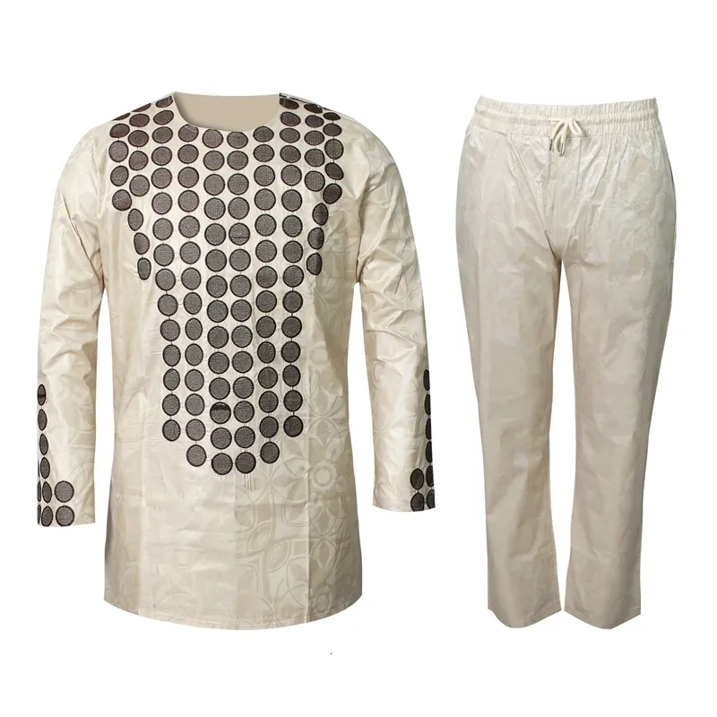 Vêtements Ethniques Robe Africaine Pour Homme Bazin Riche Broderie Design Homme Costume Haut Et Pantalon 230425