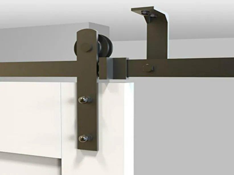 Montaggio a soffitto superiore Acciaio nero Rustico moderno Porta scorrevole per fienile Hardware Armadio in legno Kit rullo interno per binario di rotolamento8461155
