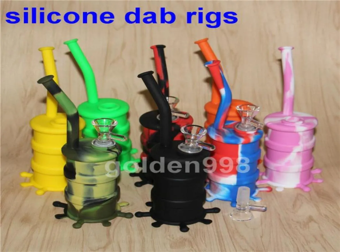 Interi mini impianti di perforazione in silicone Dab Jar Bong Jar Tubo dell'acqua Silicon Oil Drum Rigs Tubi dell'acqua in silicone Bubbler in silicone bong9810924