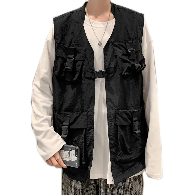 2021 Mens Fashion Outdoors Tactical Coat Cargo Vest Hip Hop Men Sleeveless Jacket Coat Gilet Men