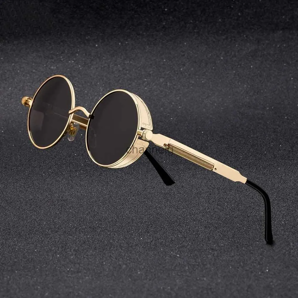 Óculos de sol vintage redondo polarizado óculos de sol retro steampunk para homens mulheres pequeno círculo de metal óculos de condução uv400 yq231127