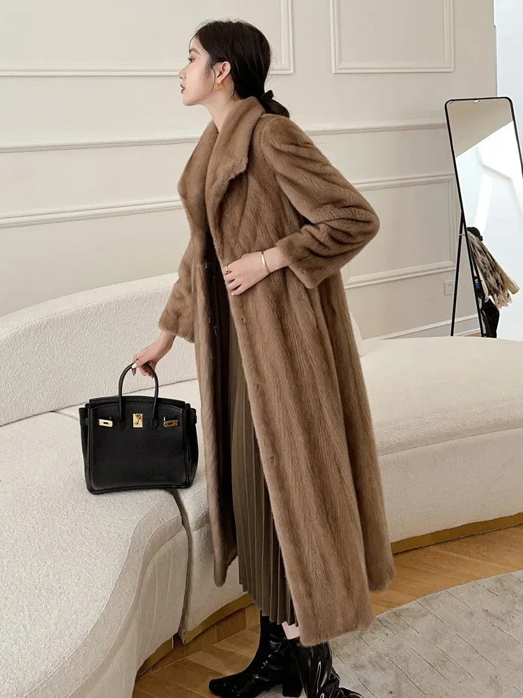 Mulheres misturas de lã moda jaqueta de inverno mulheres imitação casaco de pele real natural imitação de veludo casaco colarinho solto longo parkas grande 231124