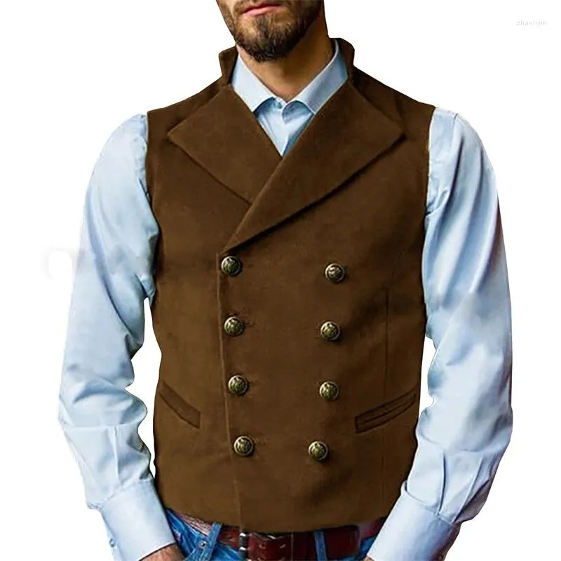 Gilets pour hommes Arrivée pour hommes robe gilet avec revers gilet double boutonnage daim cuir homme vintage costume mariage marié