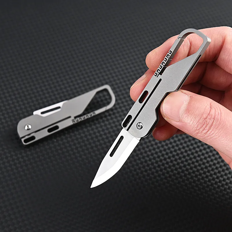 Titanium legering mini vouwmes hoge hardheid d2 mes sleutelhanger hanger pocket paring mes outdoor eDC gereedschap