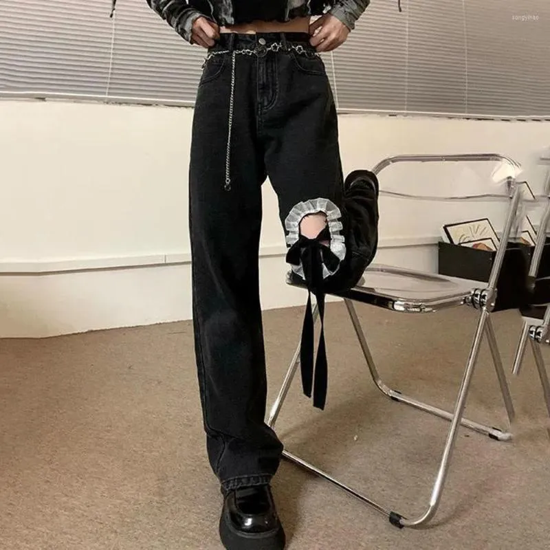 Jeans Da Donna Pantaloni Da Donna In Pizzo Con Fiocco A Vita Alta Pantaloni In Denim Dritti Sweet Ladies Pantaloni Scavati Estate Streetwear Accogliente Jeans Larghi E Carini3XL Da 25 53 DHgate