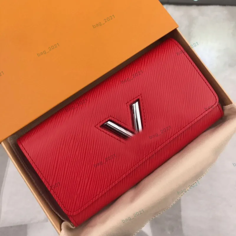 Projektant mody luksusowy portfel damski skręt Twist torebki Epi skóra v litera szczupła karta kredytowa uchwyt na damskie metalowe worki na sprzęgło Money z pudełkiem M61179