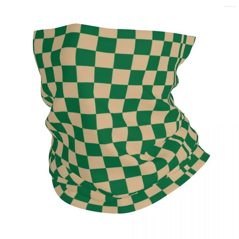 Lenços Tan Brown e Cádmio Verde Checkerboard Bandana Pescoço Gaiter Impresso Checkered Balaclavas Envoltório Lenço Headband Equitação À Prova de Vento