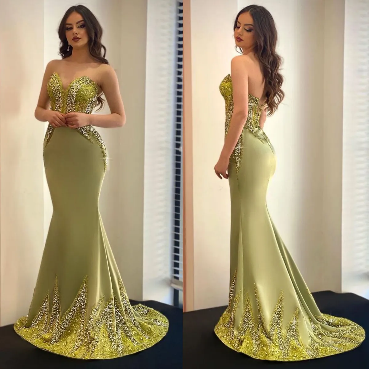 Elegant Mermaid Prom Dresses Sweetheart Designer Applicant Beads Zipper Draped Court Gown Custom Made Plus Size Party Dress Vestido De Noite