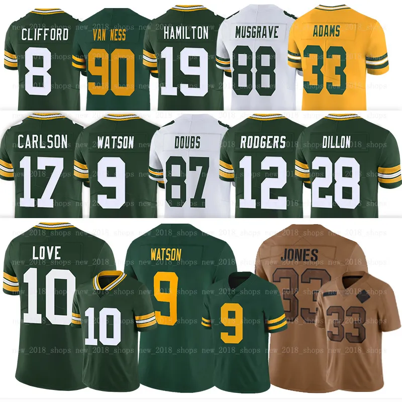 10 Love Football Jersey Lukas Van Ness Dillon Christian Watson Romeo Doubs Sean Clifford Dontayvion Wicks Anders Carlson Malik Heath Daniel Whelan Aaron Jones