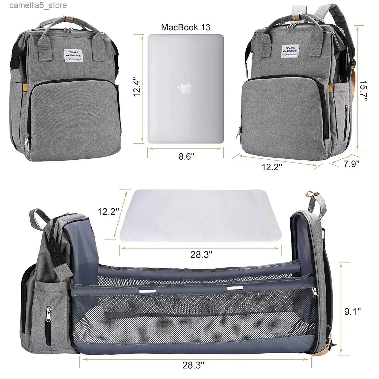 Sacos de fraldas Sacos de fraldas de bebê Mochila para carrinho de bebê de grande capacidade Viagem de bebê Dobrável Berço Cama à prova d'água Mamãe Bagpack Saco de fraldas de bebê Q231127