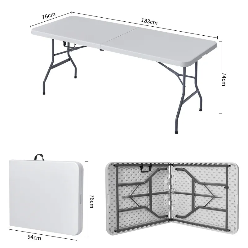 Tavolo pieghevole 5FT 6FT Tavoli lunghi rotondi pieghevoli per sala da pranzo per feste di matrimonio all'aperto in plastica