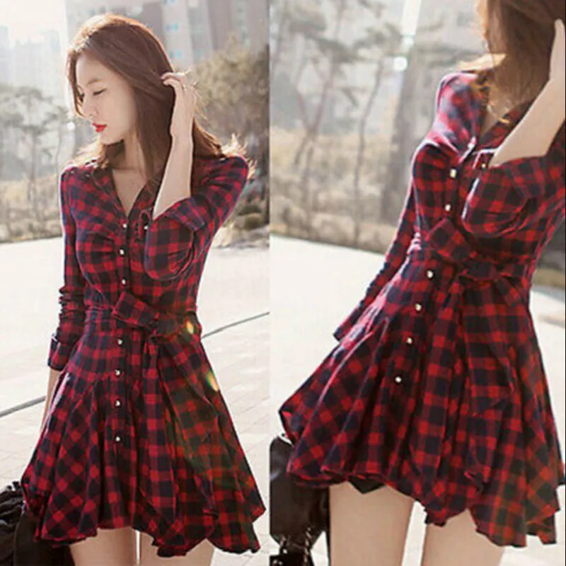 Ladies check shirt dress cheap