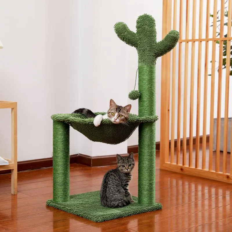Arbre à chat en forme de cactus avec hamac, style champignon, arbre à chats, poteau à gratter en sisal entièrement enveloppé pour chats, chaton, escalade, livraison rapide