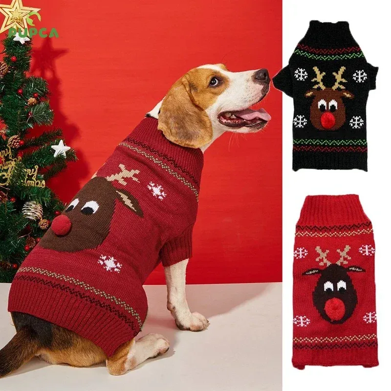 Abbigliamento per cani PUPCA Costume natalizio Maglione dolcevita Rosso lavorato a maglia caldo abbigliamento per animali domestici 231127