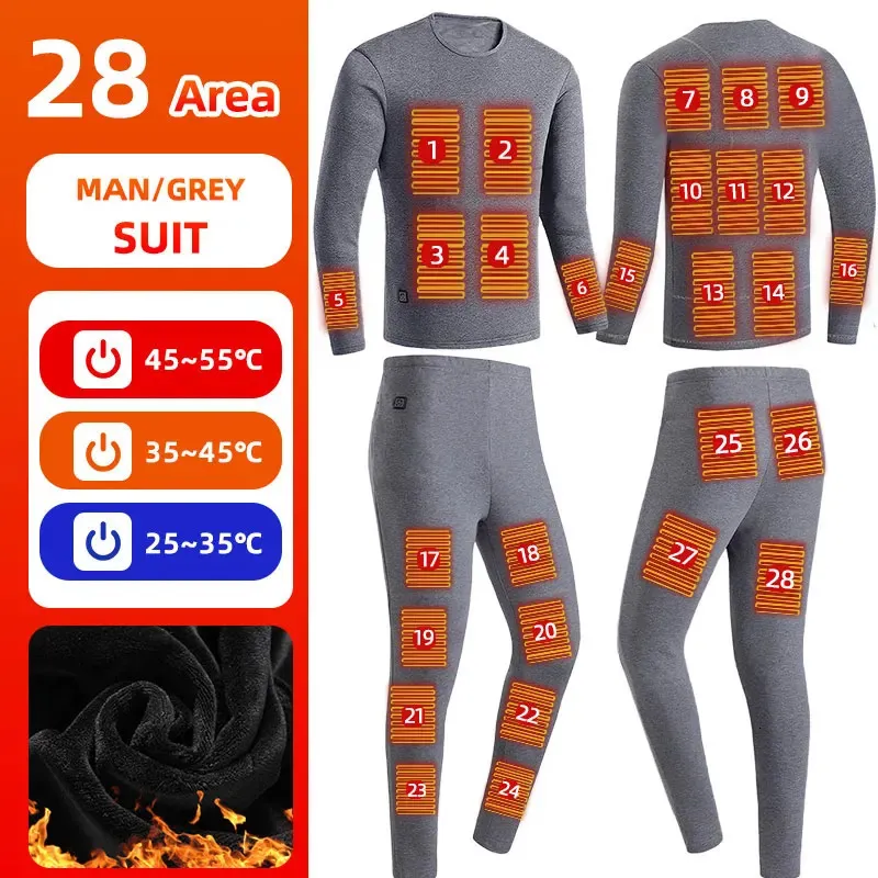 USB Electric Heated Underwear Men Woman Thermal Pyjamas Winter