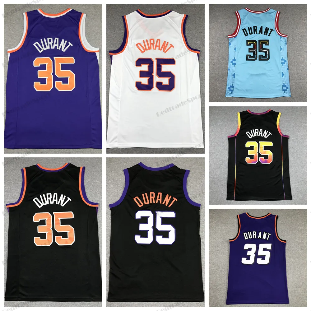 Mens Black 35 Kevin Durant Basketball Jerseys White Purple Orange Shirts 스티치 저지 S-XXL