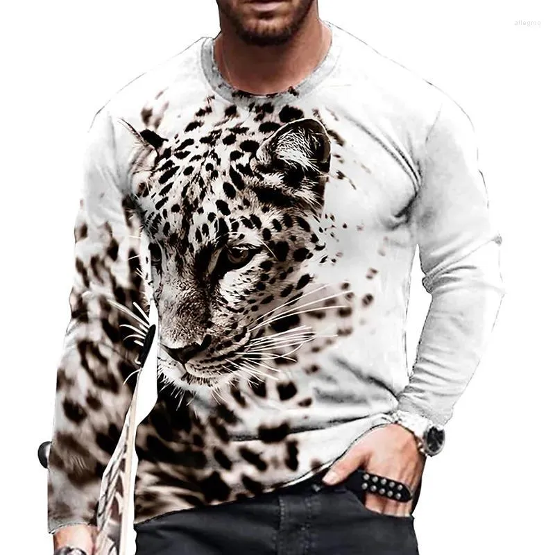 3D-Löwen- und Hemden-Vintage-T-Tiger-bedrucktes T-Shirt Tier-Langarm-loses Rundhals-Sommer-Baumwolloberteil in Übergröße 5Xl Herren-Iger-Shirt Op 640