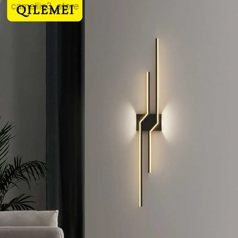 Wall Lamps Art Long Gold Black White New Modern LED Wall Lights Living Dining Room Bedroom Bedside Porch Hallway Lamps Indoor Lighting Q231127