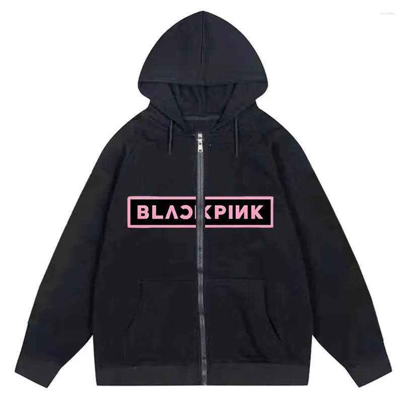 Herrtröjor kpop blackpinks ins high street y2k unisex inre fleece hoodiessweatshirt zip up överdimensionerade kvinnor streetwear coat tops