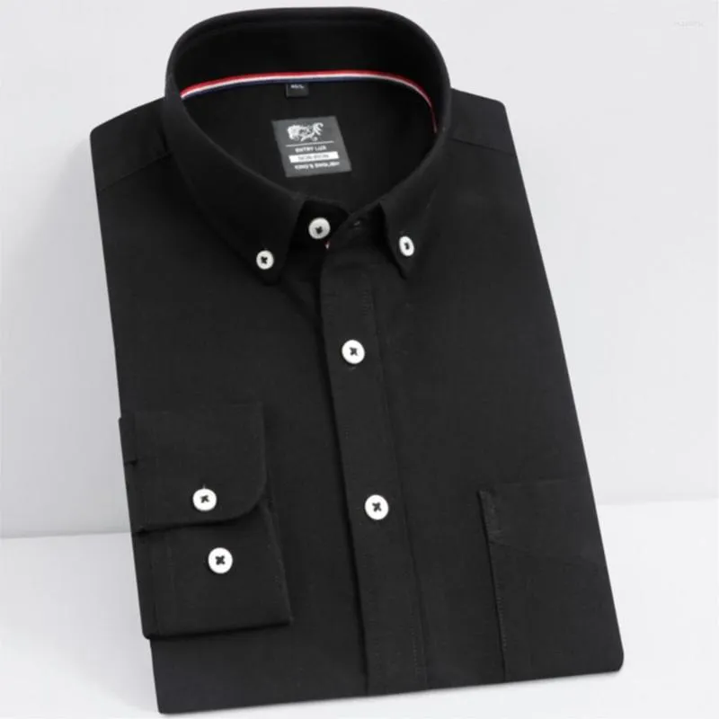 Casual shirts voor heren katoen heren lange mouw oxford zwarte voorste patch borst pocket button down kraag dikke werk zakelijk shirt