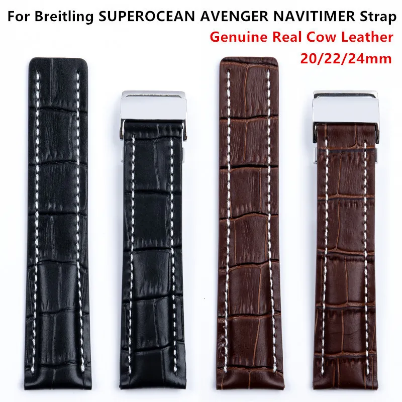 Bekijk bands 202224mm voor riem Superocean Avenger echte echte lederen accessoires Bracelet Belt 230426