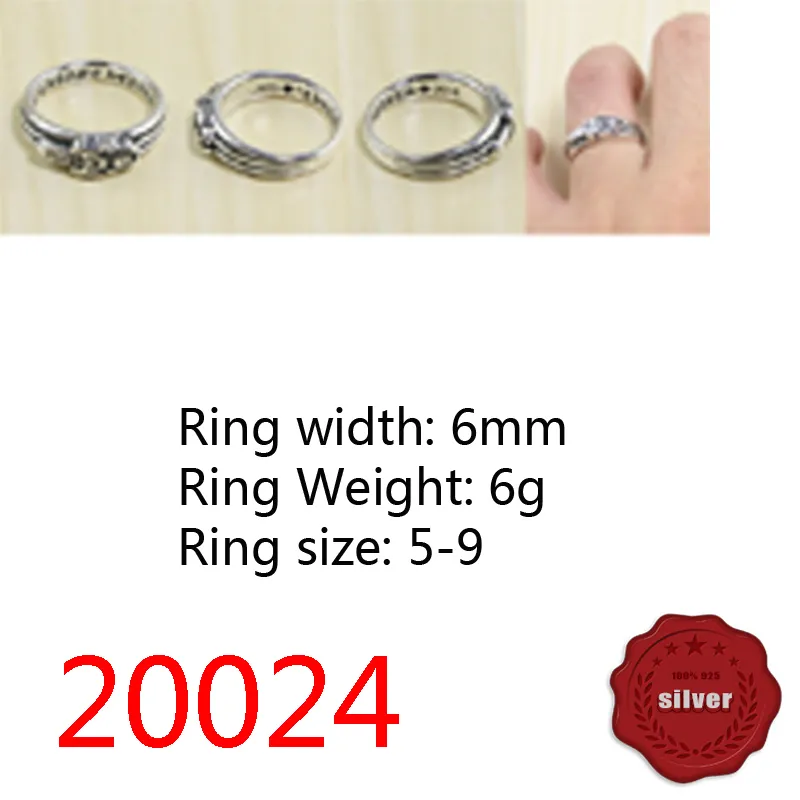 20024 Bague en argent sterling S925 avec épée sacrée et lettre de diamant Punk Hip Hop Network Rouge Forme de couple simple personnalisée comme cadeau pour les amoureux